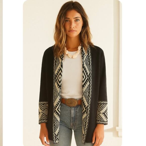 Ralph Lauren Boho Chic Navy Open Cardigan With Southwest Print Small - Picture 1 of 8